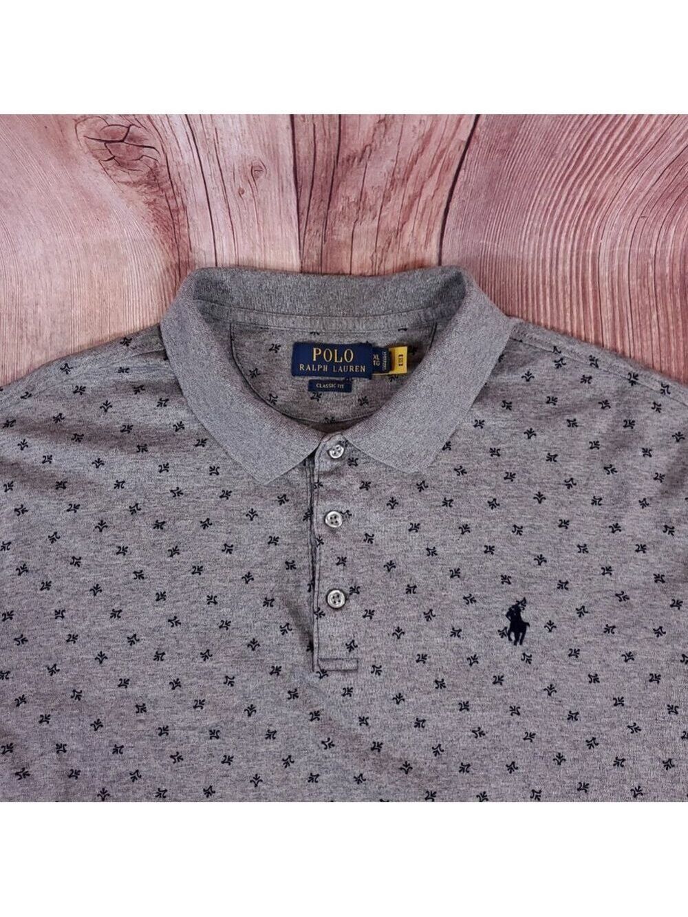 Polo Ralph Lauren Polo Shirt Mens XL Long Sleeve Gray Geometric AOP Classic Fit - Picture 5 of 15